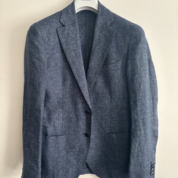 Gardo Bosman Unstructured Blue Houndstooth Wool Linen Sport Coat/ Blazer 38 - 40 - Picture 1 of 11